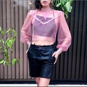 Vintage Pink Lace Blouse Victorian Gothic Size S